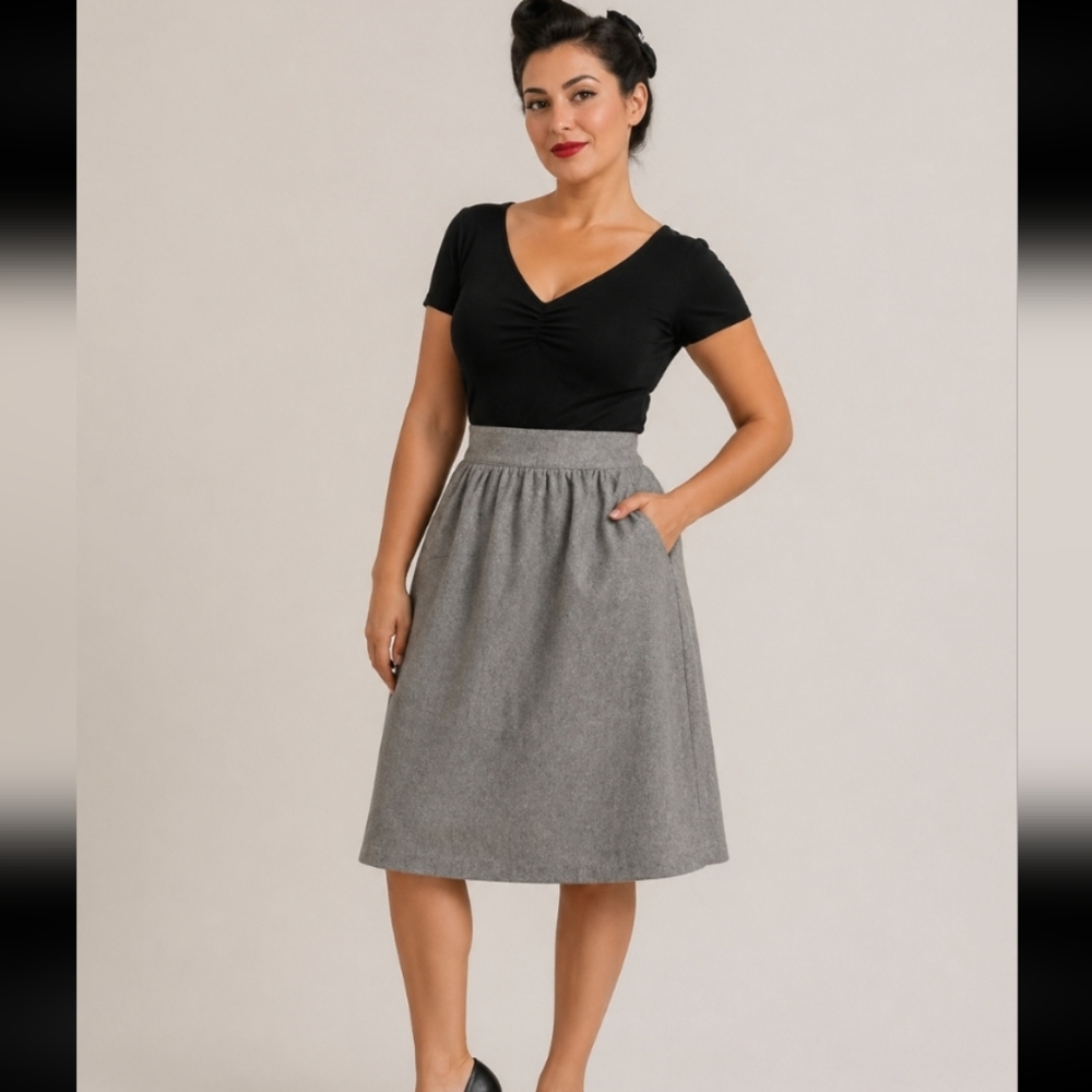 VintageUnion Made Wool Blaend Pleated PAN-HER Front Pocket Skirt